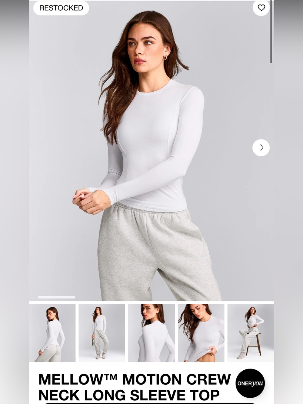 Oner Active Mellow Motion Crew Neck Long Sleeve Top - White